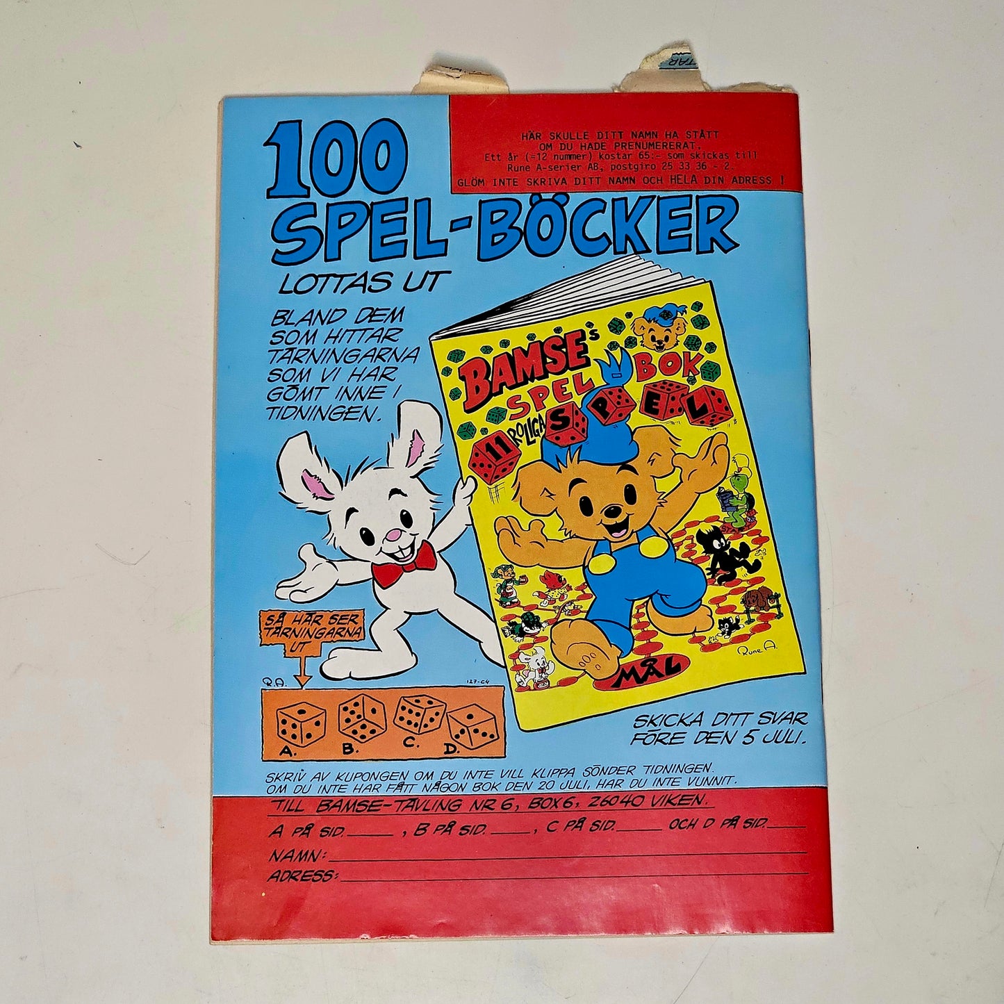 Bamse Nr 6 1984 #FN# + Affisch
