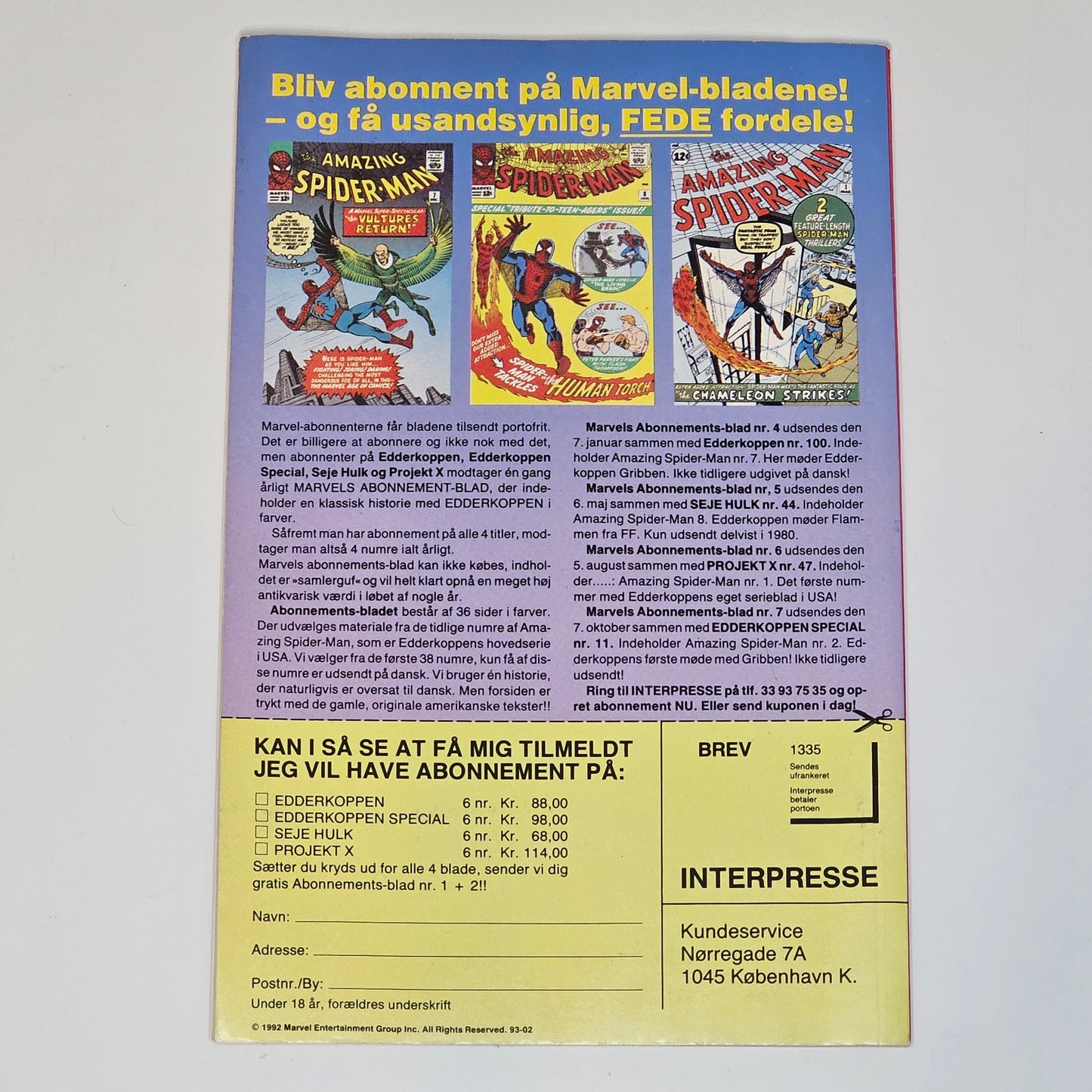 Edderkoppen Ekstra Nr 1 1993 #FN# (Dansk text)