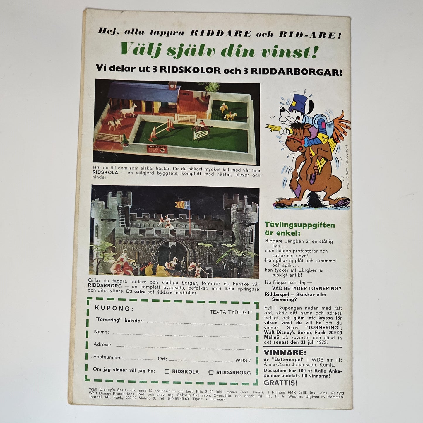 Walt Disneys Serier Nr 7 1973 #VG#